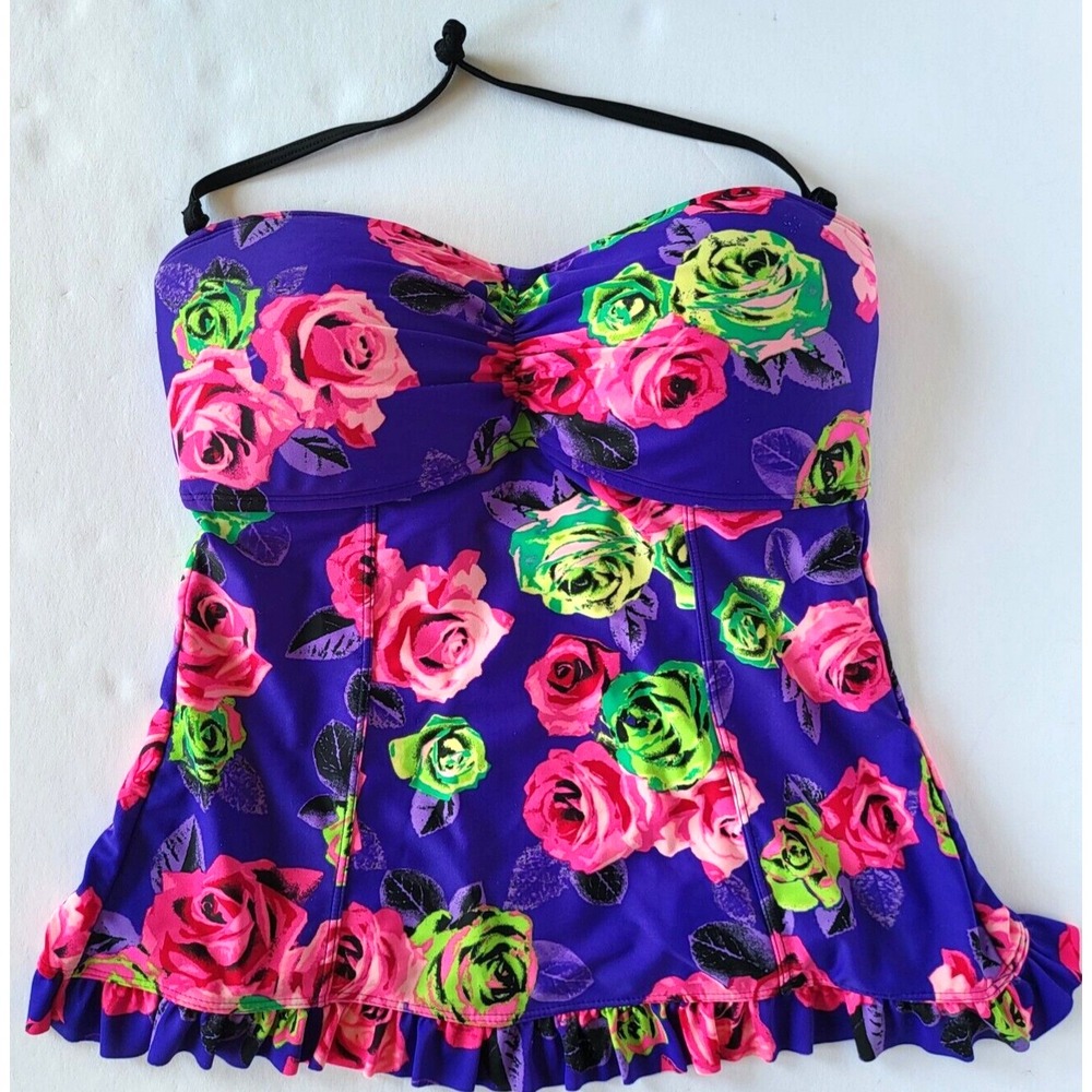 Betsy Johnson Corset Gypsy Rose Tankini Top Medium Purple Padded Back Tie